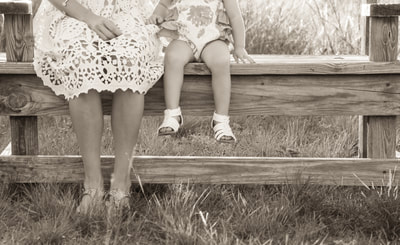 mommy and me on wooden bench